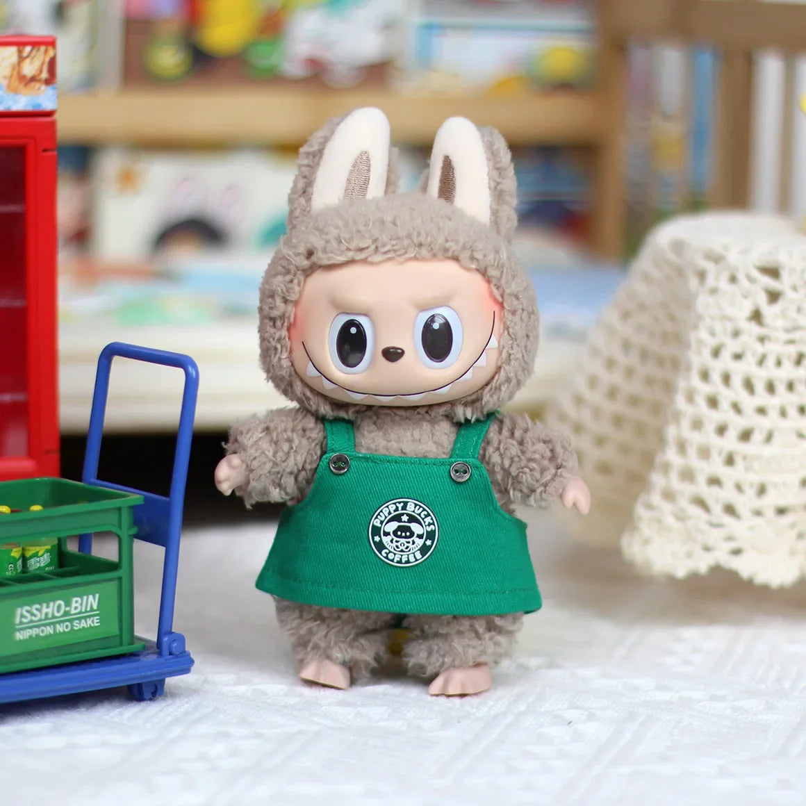 EZ Labubu 17cm Clothes Outfit Accessories For Labubu Dolls Clothing Kid Gift French Fries Apron And M Hat