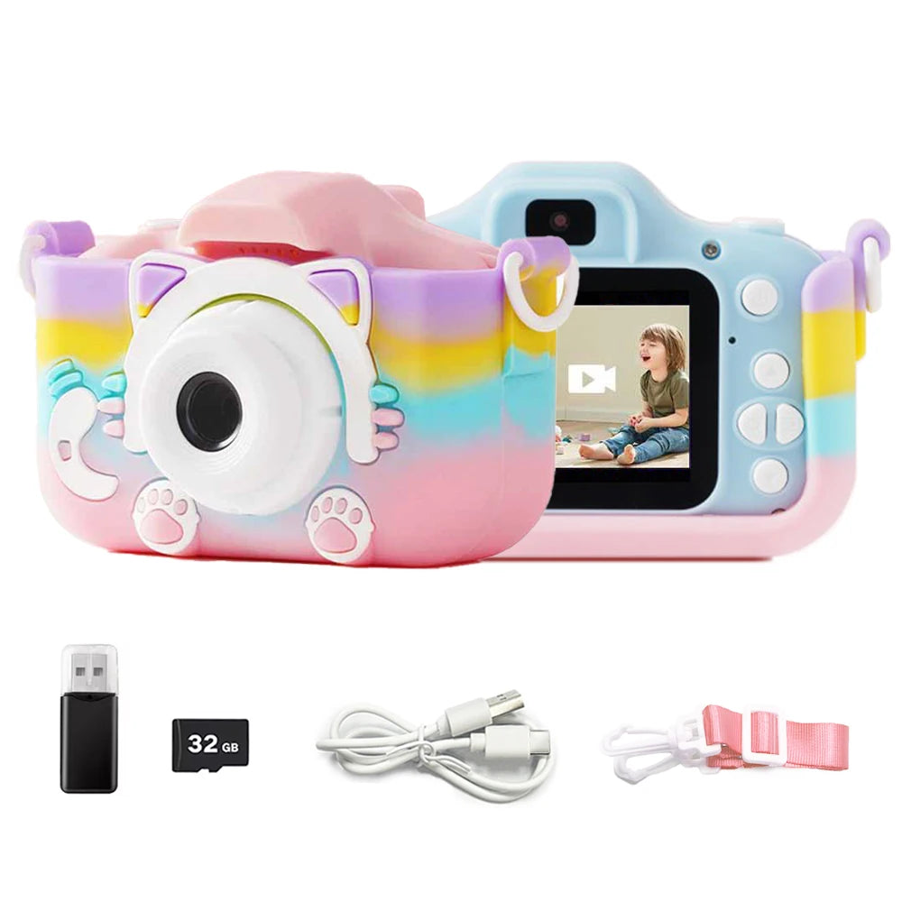 EZ Kids Camera Toys HD 1080P Cat Mini Digital Camera for Girls Boys Children Birthday Gift Toys 2 inch Screen Children's Camera