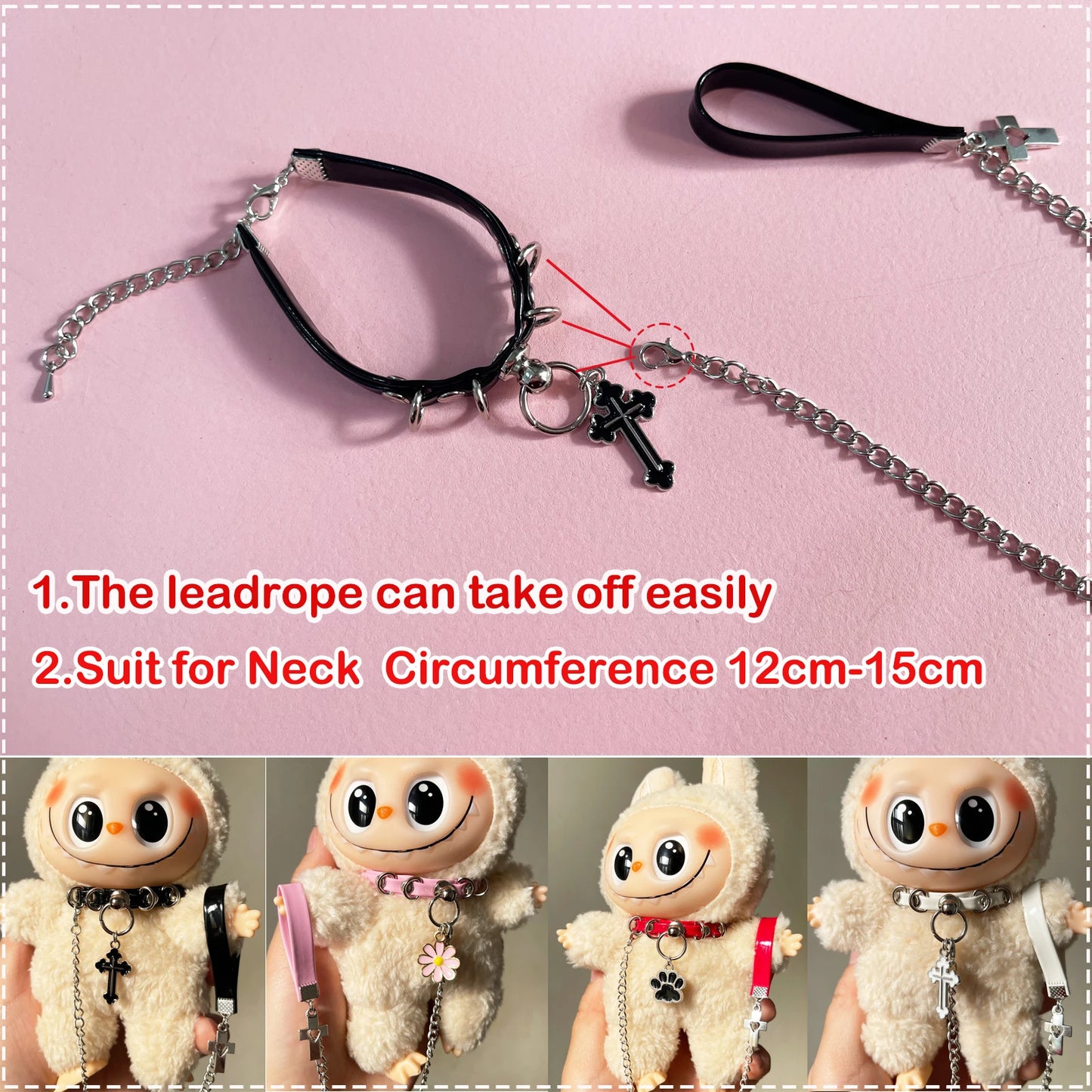 EZ 17cm Labubu Accessories Doll Neck Choker Leadrope for 6.5inch Labubu Cotton Doll Accessories (Neck circumference 12.5cm-15cm)