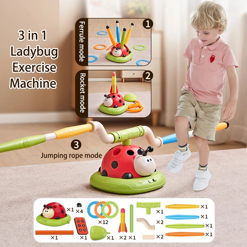 EZ Ladybug Sport Entertainment Game Toy Multifunction Rope Skipping Machine Ferrule Jump Rocket Launcher Outdoor Educational
