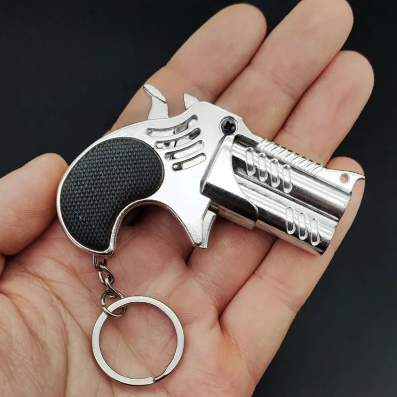 EZ 1Pcs Mini Keychain Metal Rubber Band Gun Game Toy Gun Launcher Children's Simulation Pistol Toys Gifts Pendent
