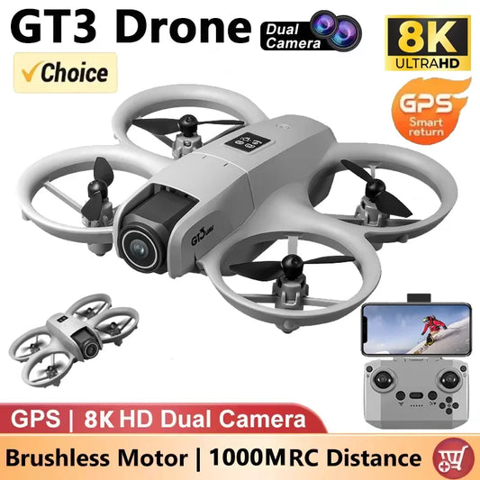 EZ NEW Drones GT3 GPS 8K Professional HD 180° Dual Cameras 5G WIFI Brushless Motors Obstacle Avoidance FPV Foldable Quadcopter Toys