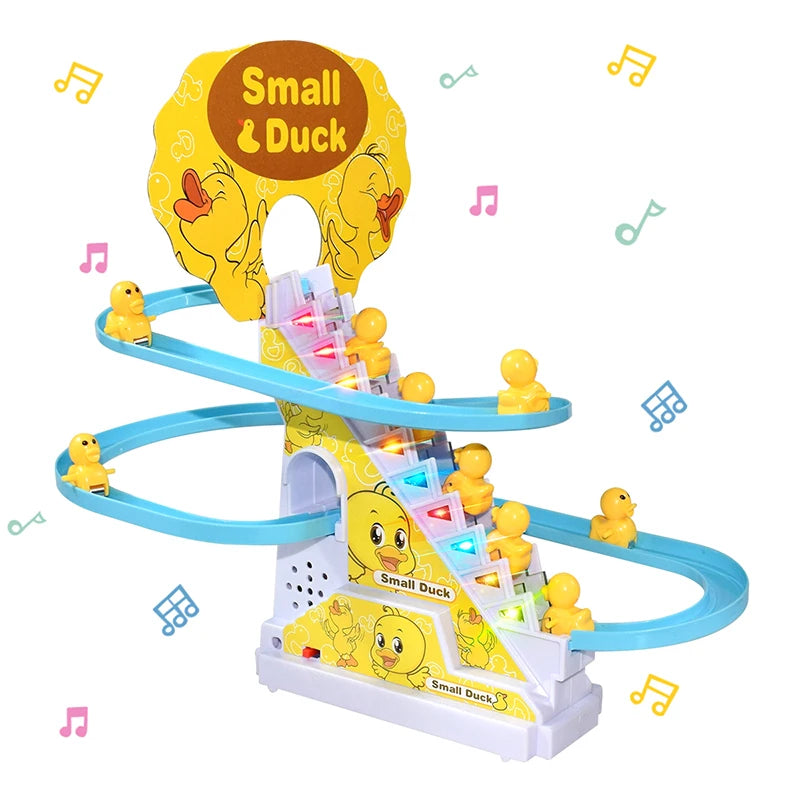 EZ Climbing Stairs Track Toys Electric Duck DIY Rail Racing Track Roller Coaster Toys Set Light Music Educational Toy For Kids Gift