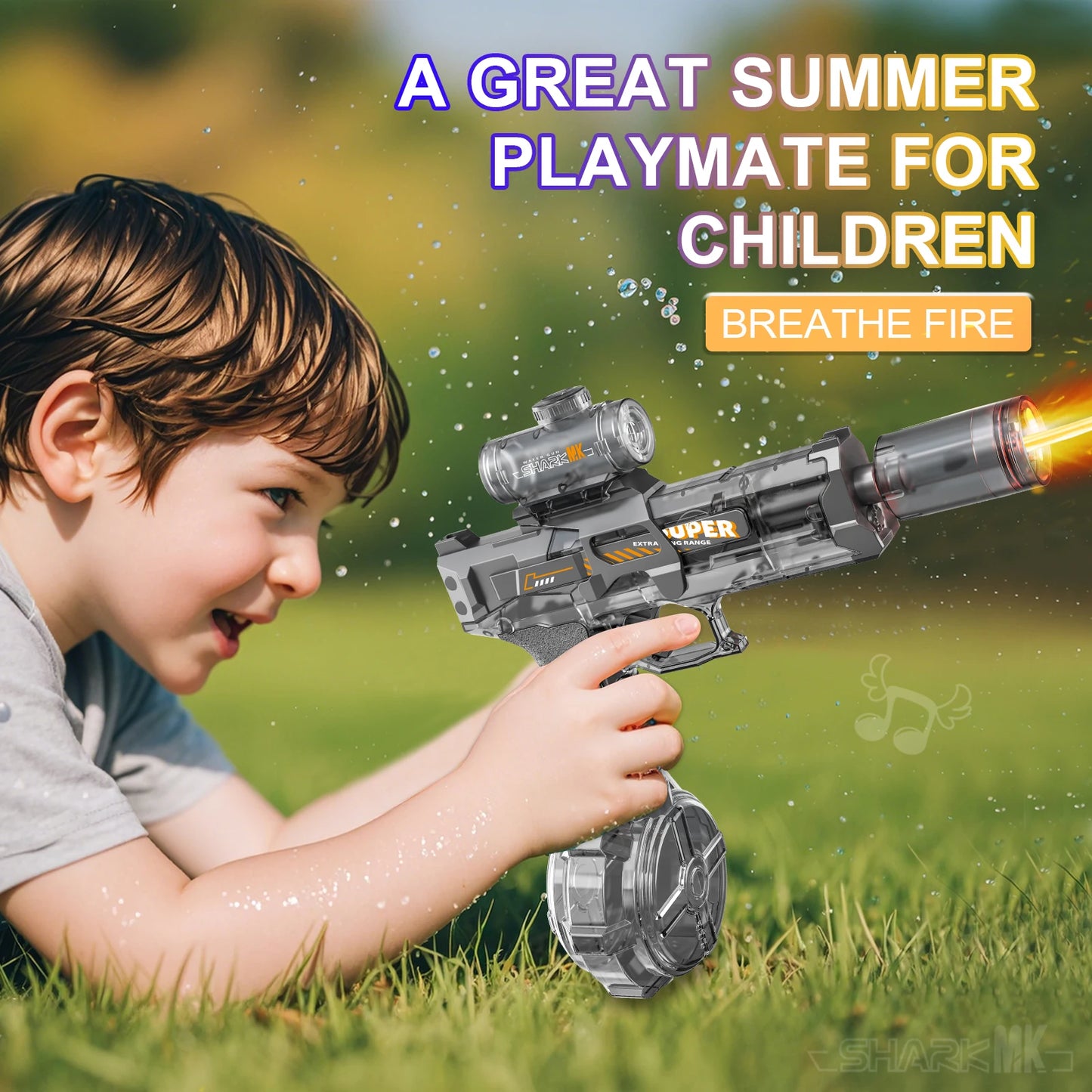 EZ New Electric Water Gun With light Sprays Flame Effect Continuously High-pressure High-speed Powerful Outdoor Water Gun Toys