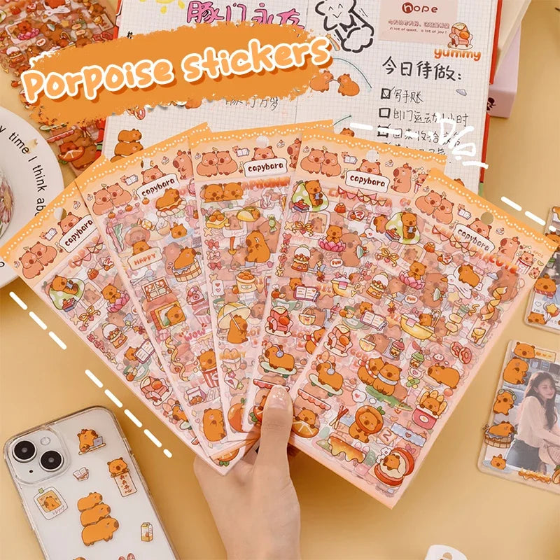 EZ 6PCs Kawaii Capybara Stickers Cartoon Stickers for DIY Hand Account Album Diary Decoration Stickers Aesthetic Stationery Gifts