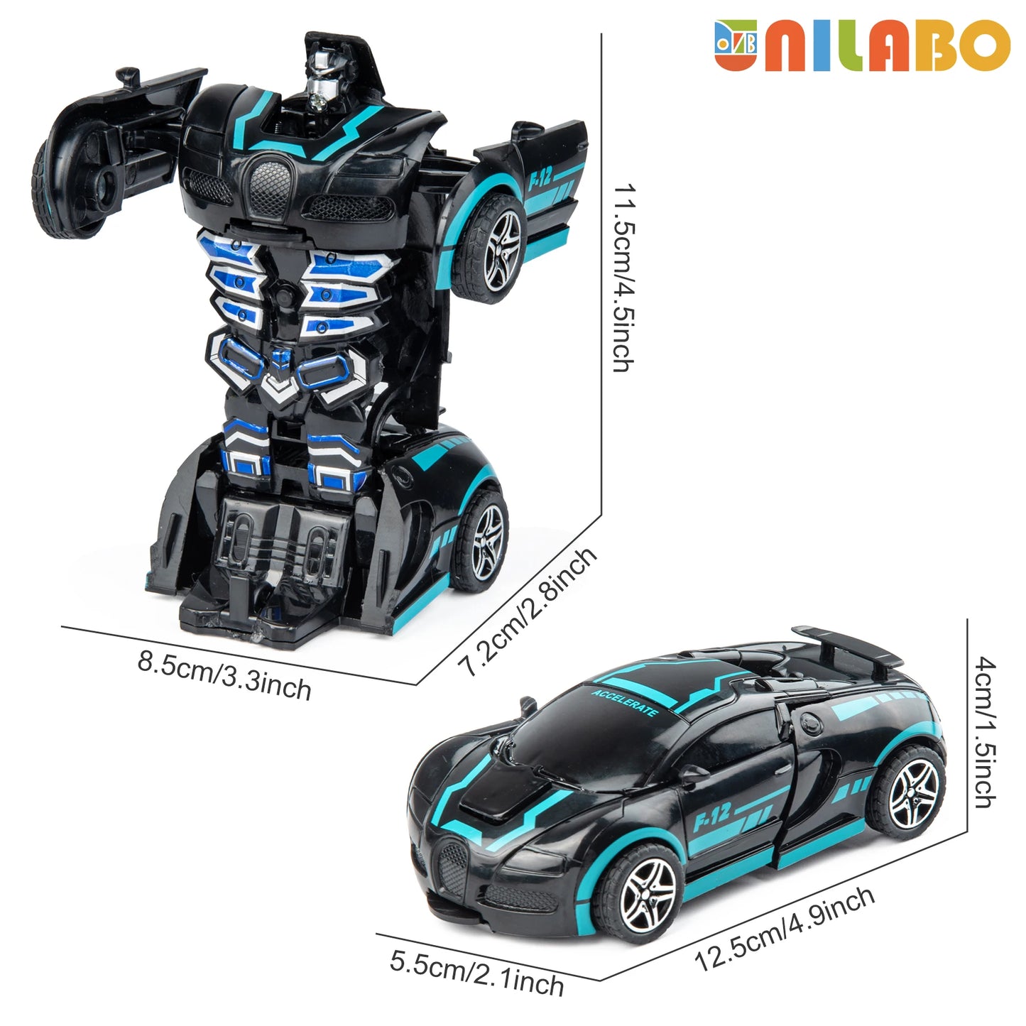 EZ Transformable Robot Sports Car Toys, No Batteries, Educational Kids Gift, Colorful Model Vehicle for Play Learning