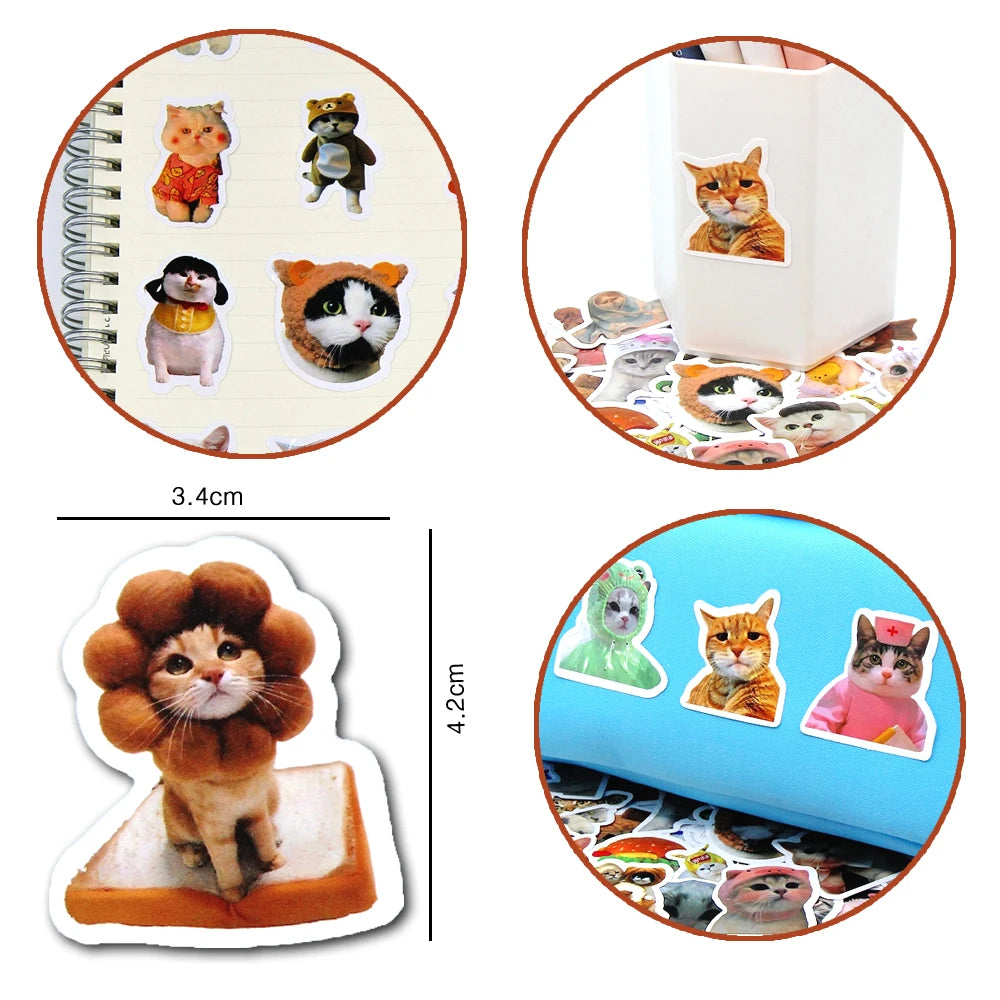 EZ 10/50/100pcs Funny Cat Stickers Cartoon Cute Decals Toy Stationery Guitar Phone Bicycle Laptop Luggage Car Graffiti Kids Sticker