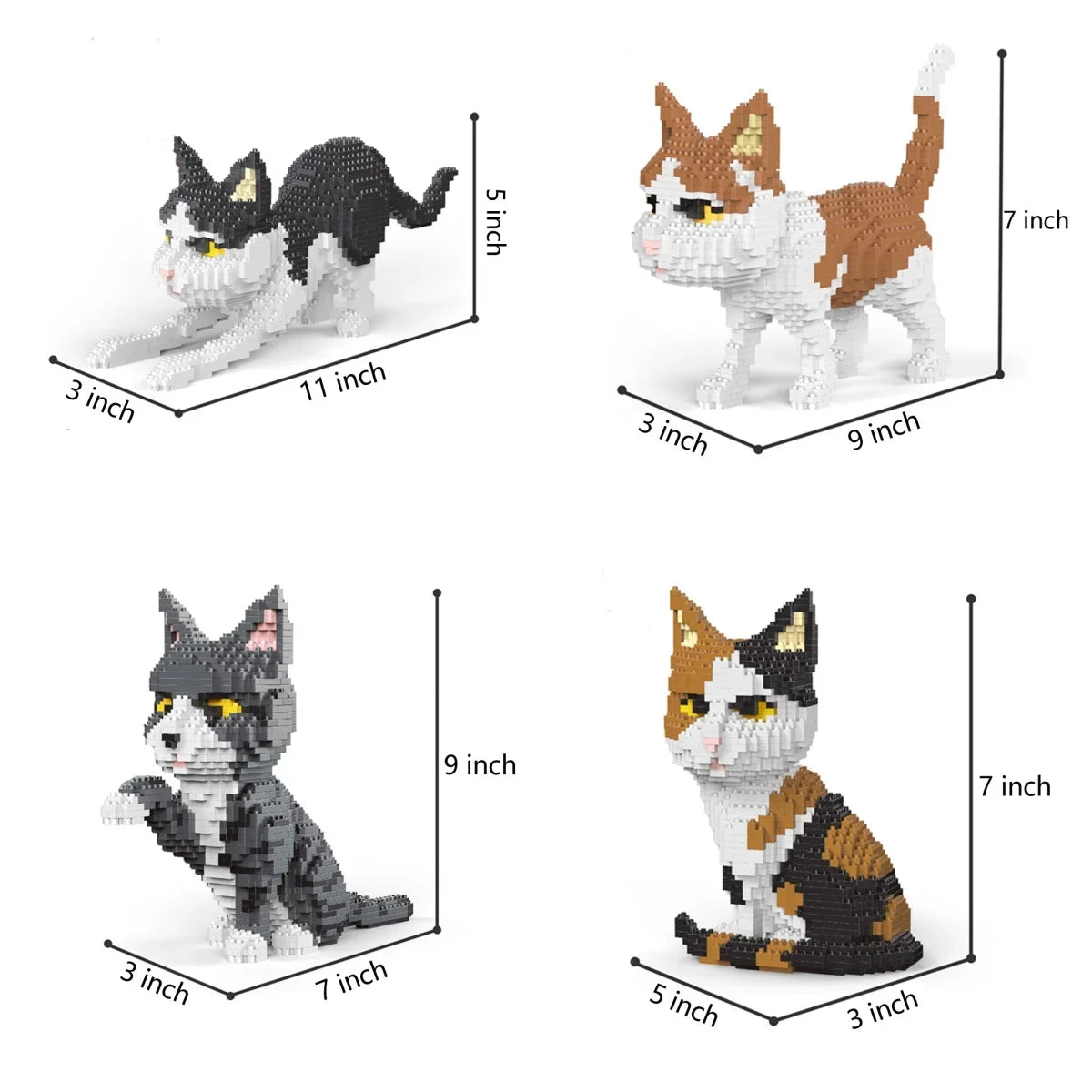 EZ Knew Built Four styles of expressive micro particle mini cat building blocks, orange and cow models, favored by pet enthusiasts