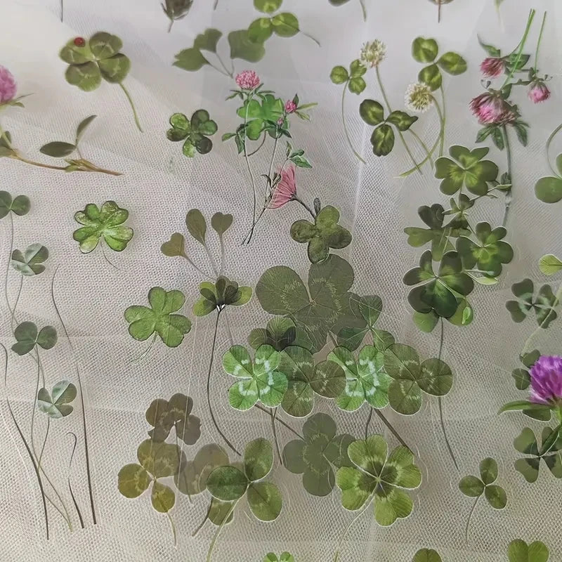 EZ JIANQI 6pcs/pack Transparent PET Stickers Scrapbooking Materials DIY Junk Journal Collage Floral Leaves Plants Decor Stickers