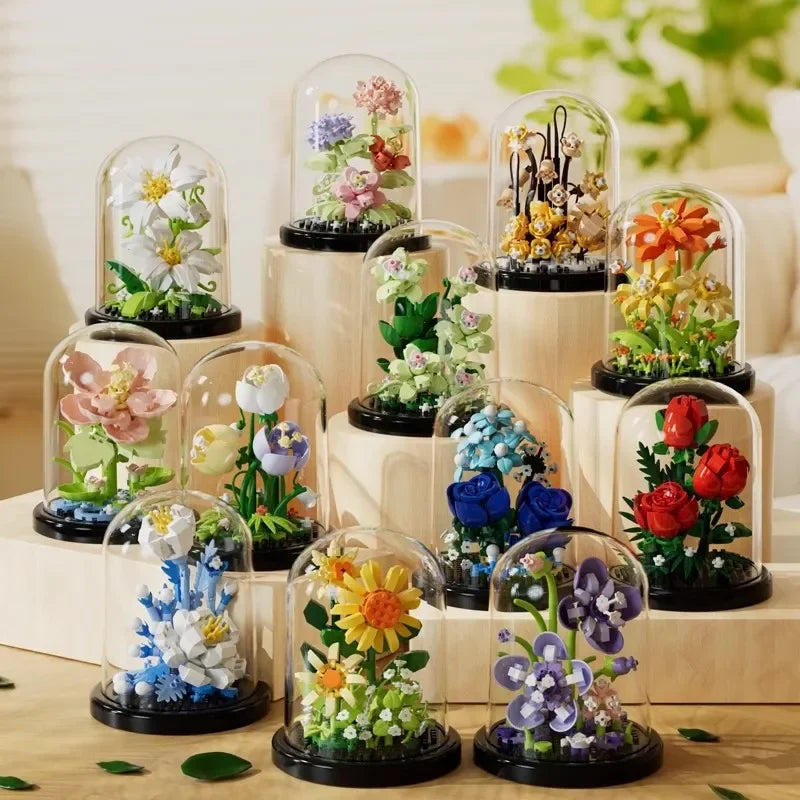 EZ Flower Bouquet Bonsai Building Blocks Artificial Plastic Plant Dust Cover Micro Model Home Decoration Toy For Kid Birthday Gift