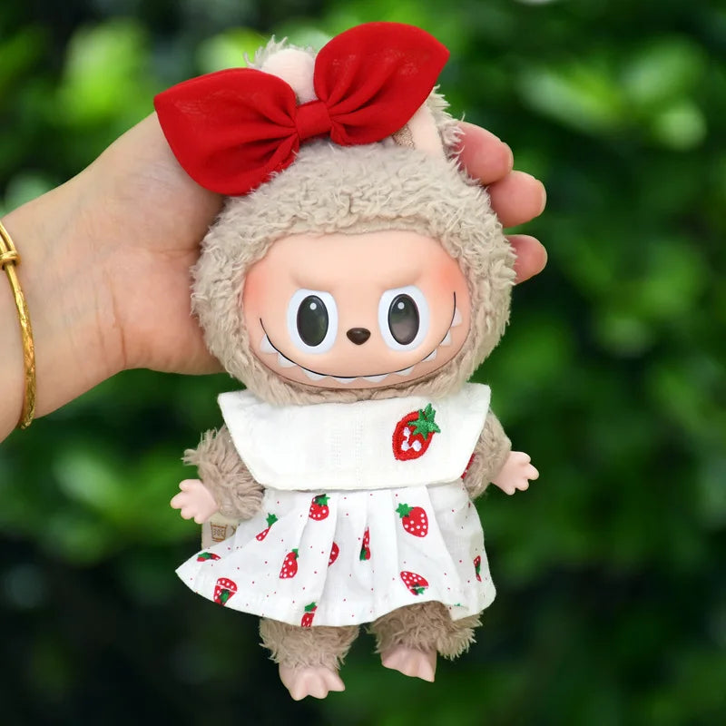 EZ 15/17cm Vinyl Plush Doll Clothes Labubu Pendant Lucky Purple Bow Dress Labubu V1/V2/V3 Clothes Accessories