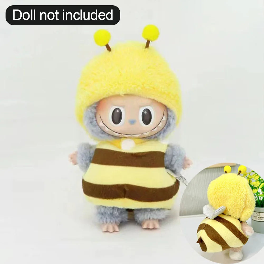 EZ For 17cm/10.5cm Labubu 4.0/3.0 Accessories Doll Clothes Heartbeat Long Eared Furry Rabbit Costume Cartoon Dress Up Labubu Outfit