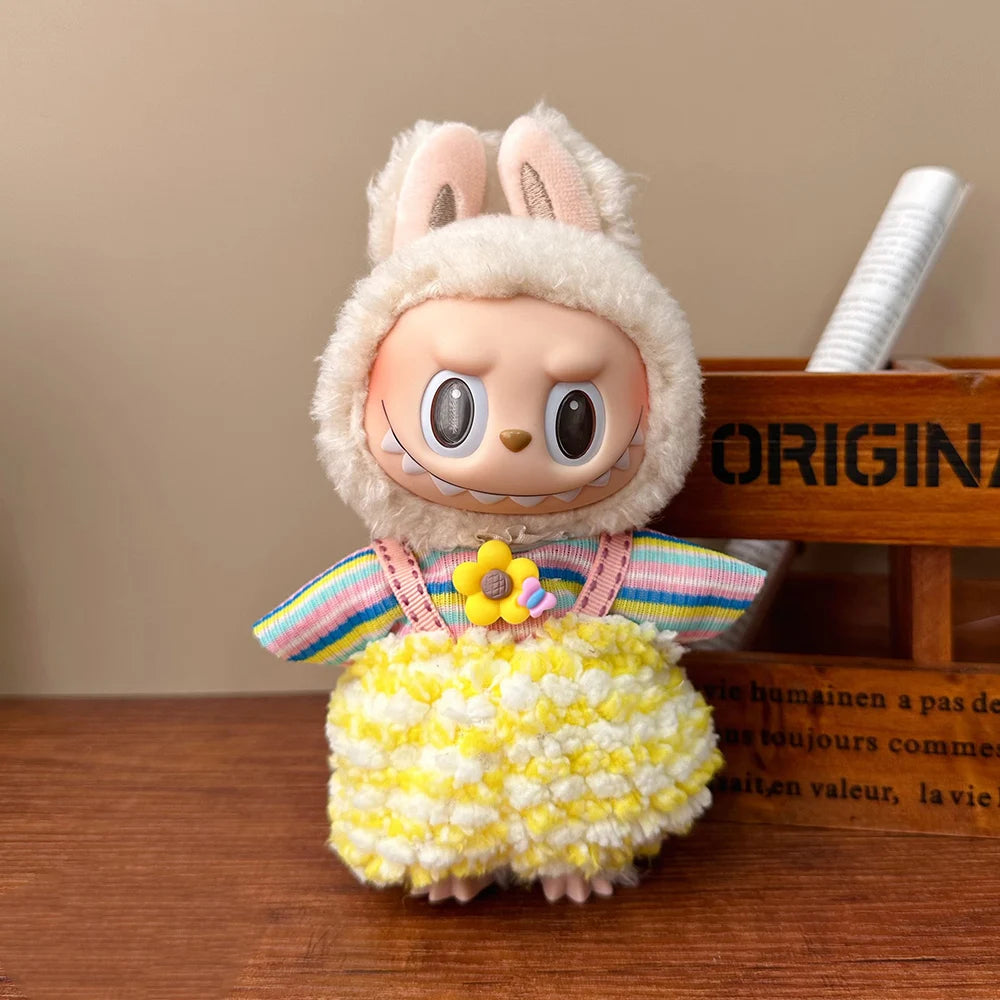 EZ 15-17cm For Labubu Pendant Plush Cotton Toy DIY Dress Up Costume Doll Skirt T-shirt Set Animal Workwear