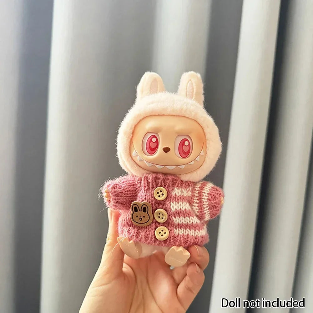 EZ For 15-17 cm v1v2 Labubu Clothes outfit Labubu Sitting Party Bear Label Scarf Hat Bag Dolls Accessories Cute Decoration