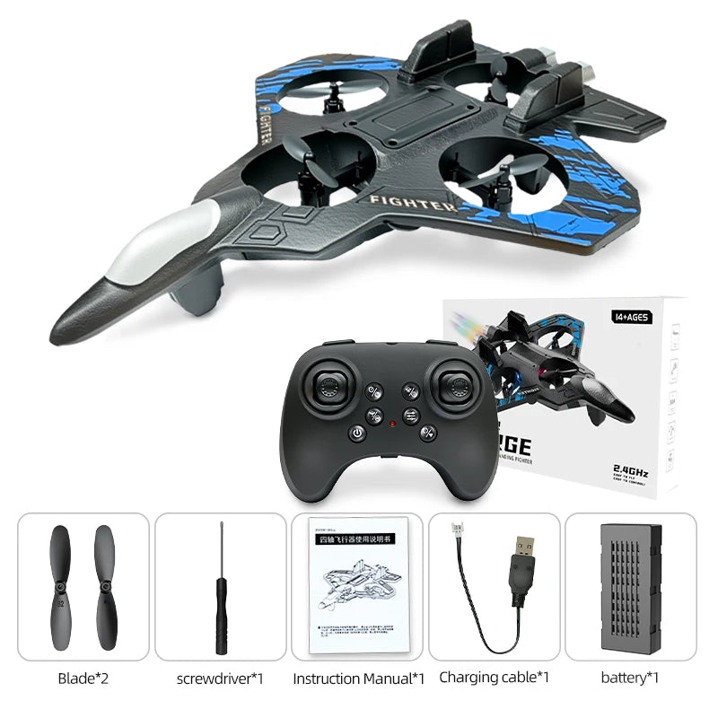 EZ Foam RC Plane Fighter 2.4G Remote Control Stunt Glider 360 ° Rolling Flight Flying EPP Foam Aircraft with LED Toys for Kids
