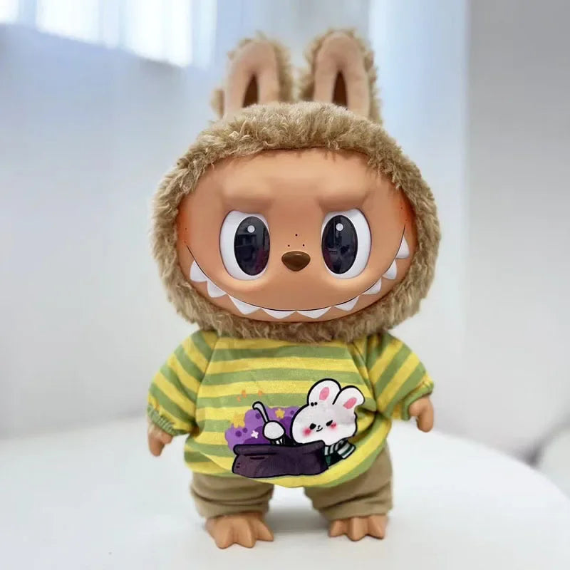 EZ For 38Cm Labubu outfit vinyl plush doll clothes for Korea Kpop Exo Labubu doll clothes striped animal shirt set