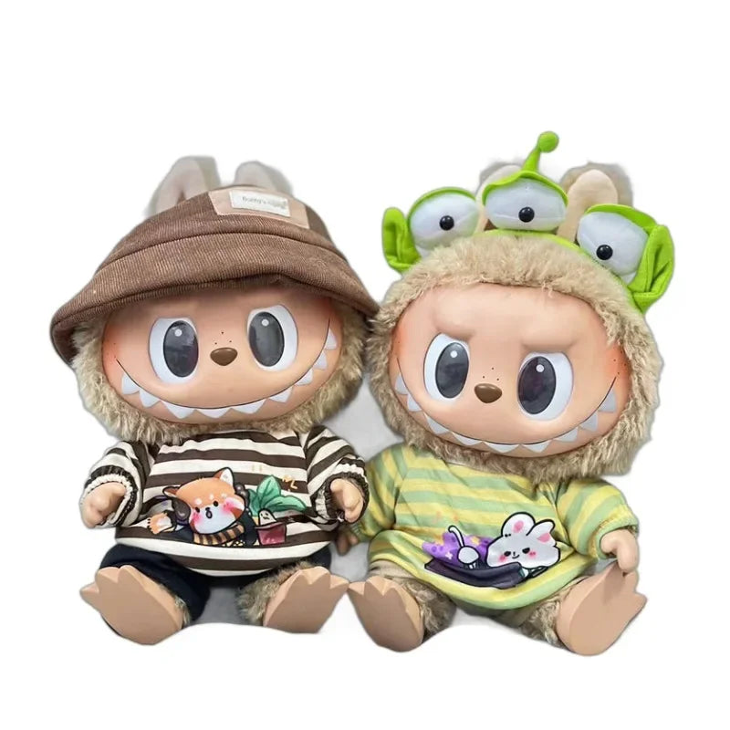 EZ For 38Cm Labubu outfit vinyl plush doll clothes for Korea Kpop Exo Labubu doll clothes striped animal shirt set