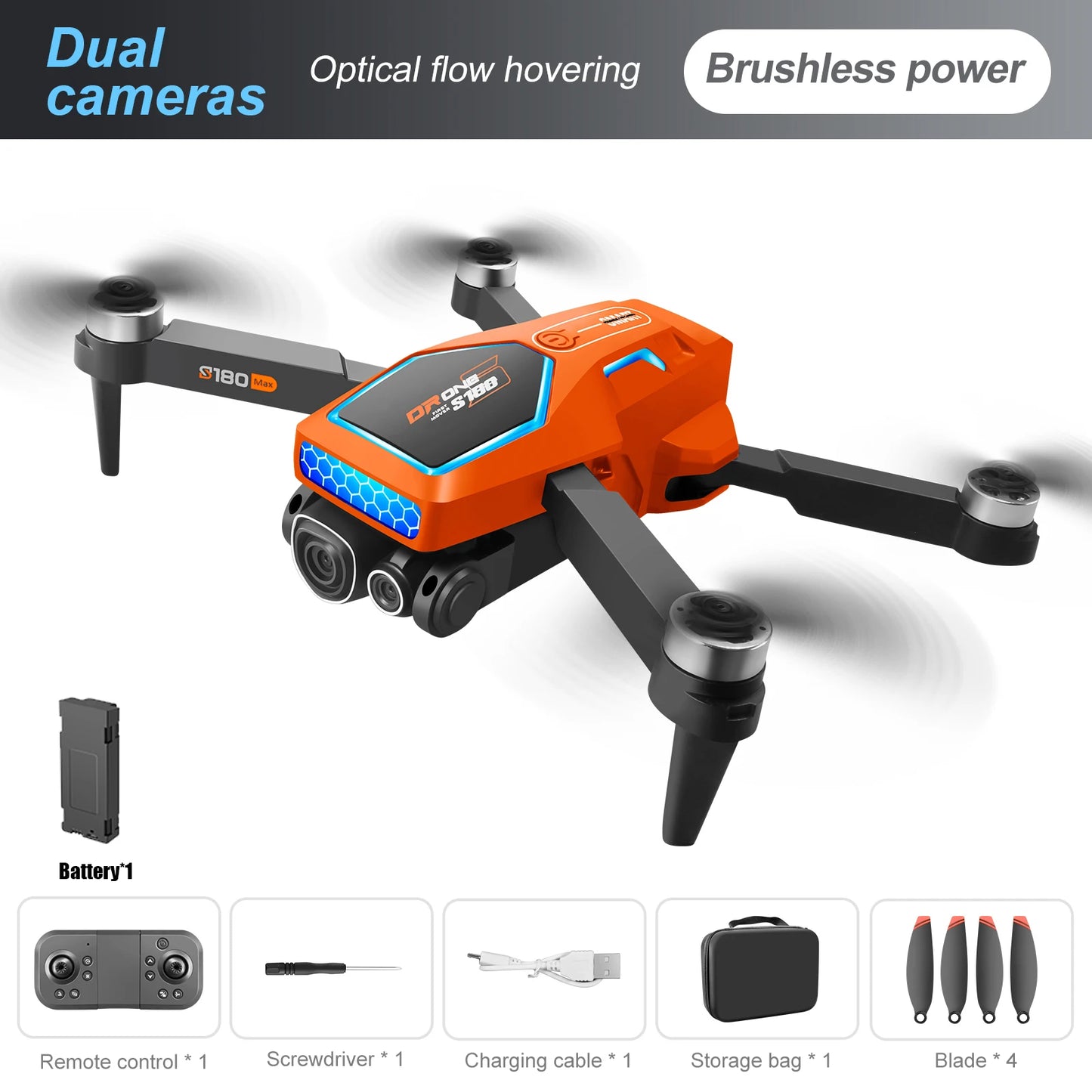 EZ S180 4K RC Drone Remote Control ESC Optical Flow Avoidance Horizontal Overhead Shot 90 Degree Angle Indoor Cool Lights Dron Toys