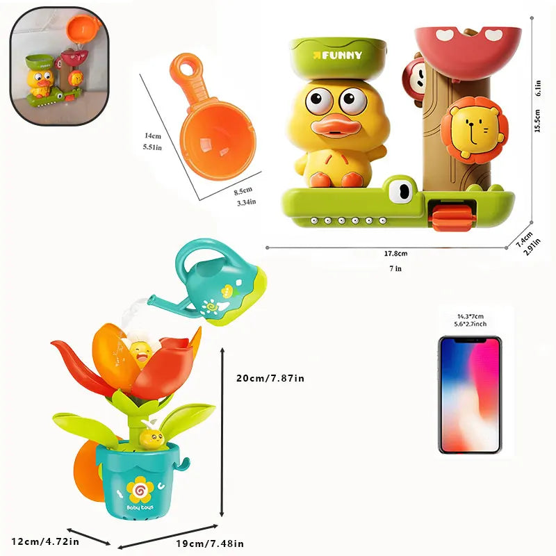 EZ Duck/Flower Shape Baby Bath Toy Play Water in Lion Waterwheel Children Fun in Shower Bathtub with Suction Cup in Kid Gift