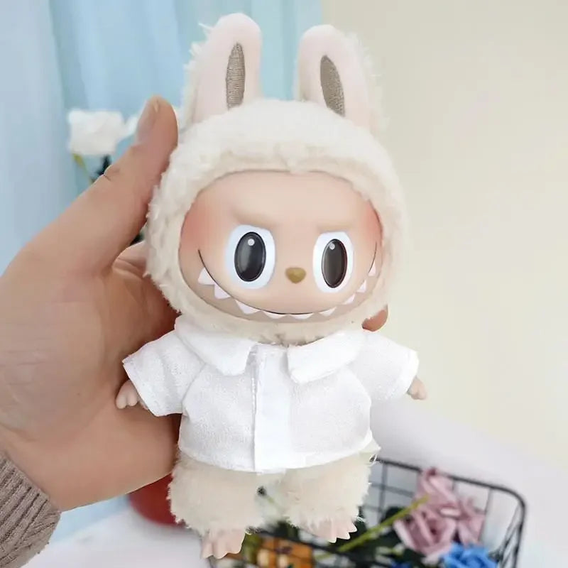 EZ 17cm Mini Plush Doll'S Clothes Outfit Accessories For Korea Kpop Exo Labubu Idol Dolls Corduroy overalls T-shirt Clothing Gift