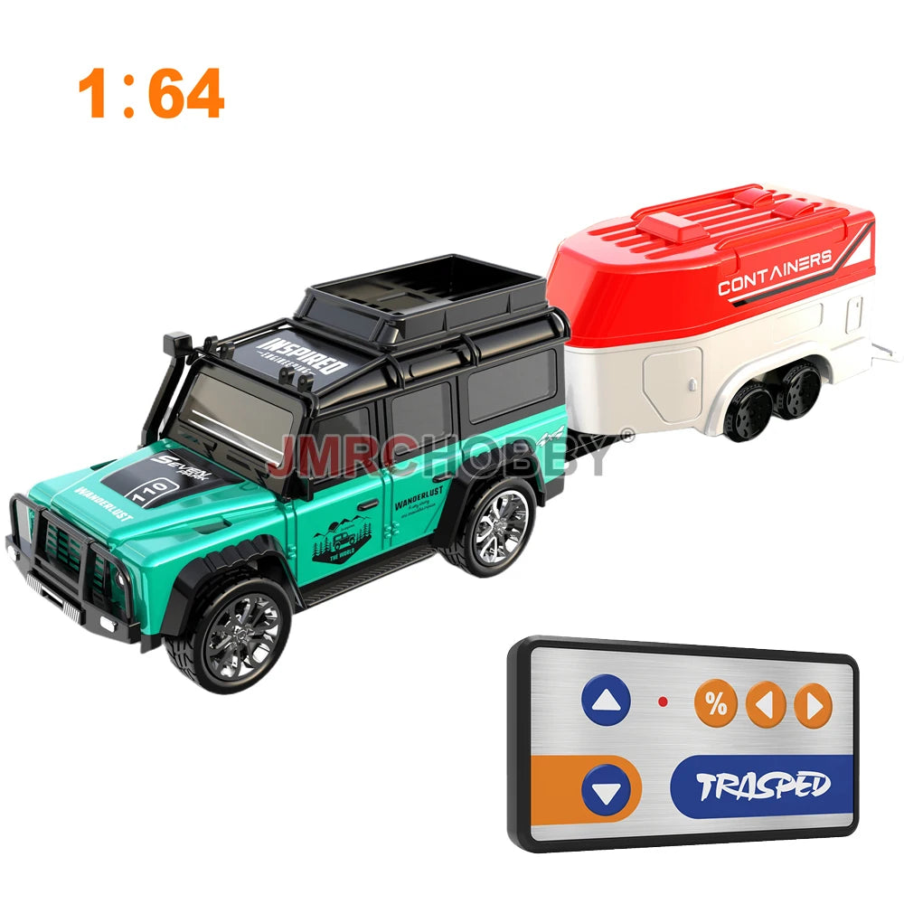 EZ 1:64 Metal Alloy Proportional Remote Control Vehicle Model 2.4GHz Mini Simulation RC Car With Trailer