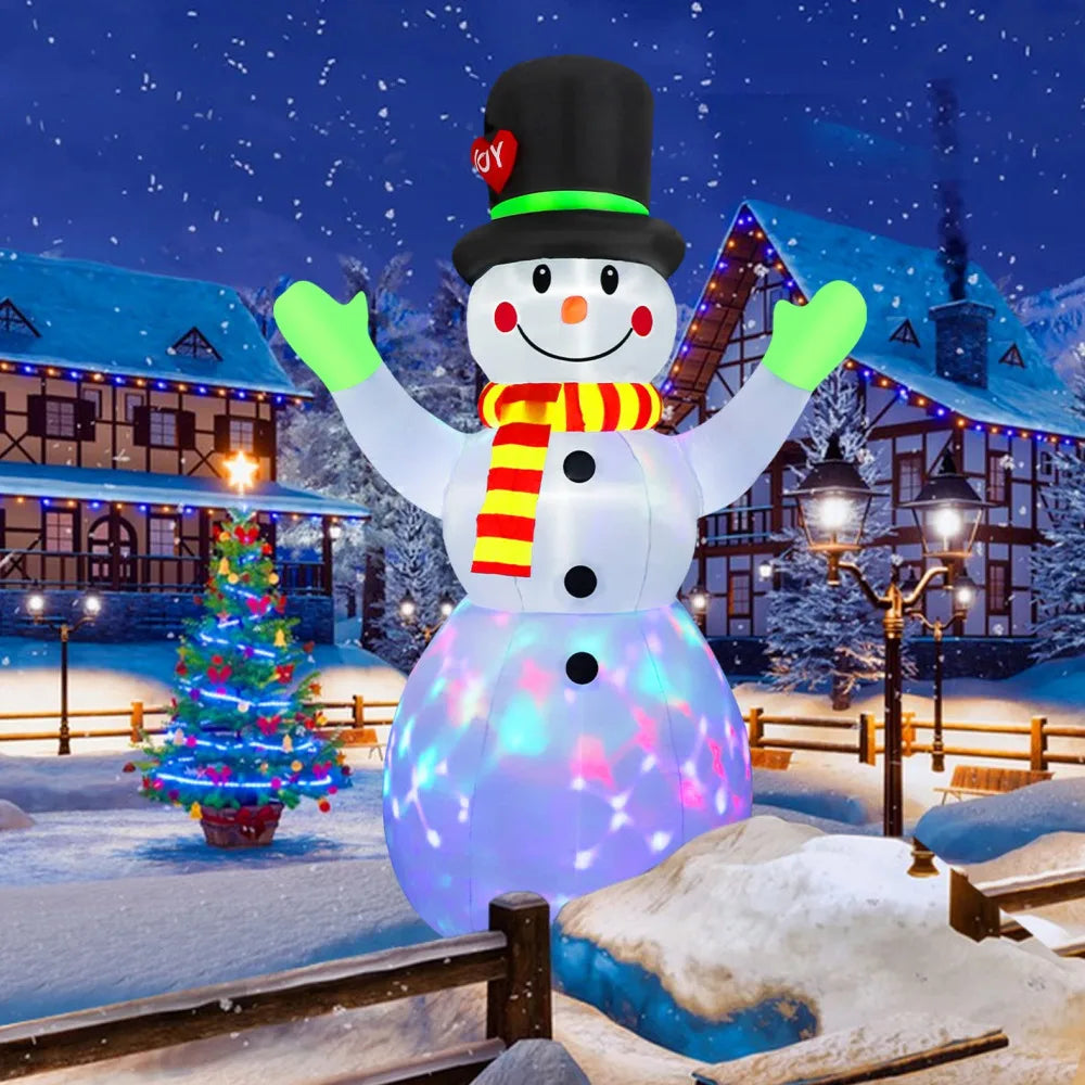 EZ 2.2M Christmas Snowman Inflatable Model Rotate LED Light Green Glove Xmas Stake Props Toys Household Accessories Holiday Decor
