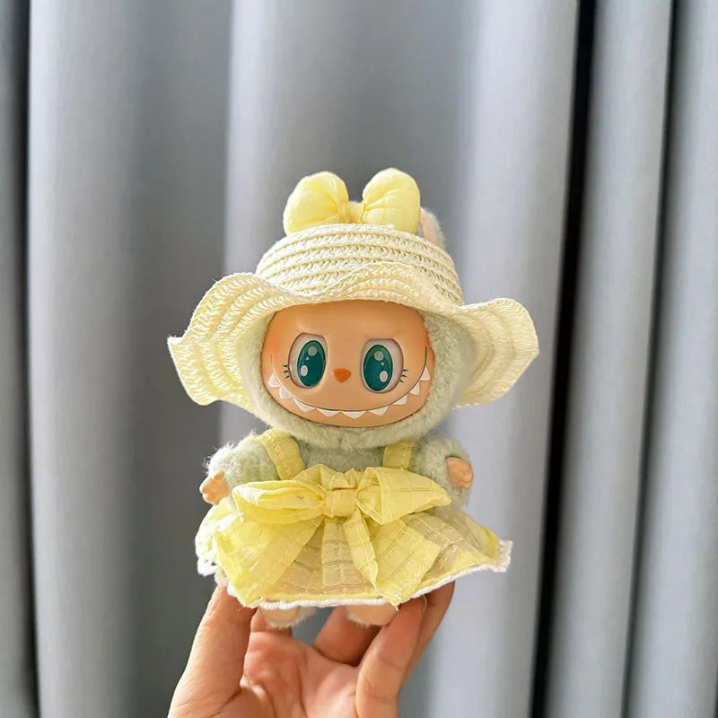 EZ Luxury Plush Wedding Dress Dolls Clothes for Labubu I II Korea Style Fluffy Romantic Wedding Dress Flower Hat Suit for Ladbubu