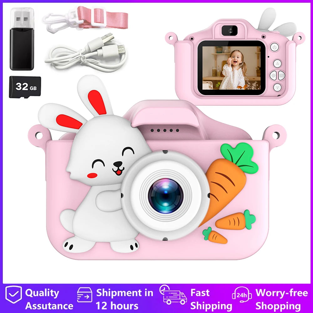EZ Kids Camera Digital Dual Camera HD 1080P Video Camera Toys Mini Cam Color Display Children Birthday Gift Kids Toys Rabbit Kids
