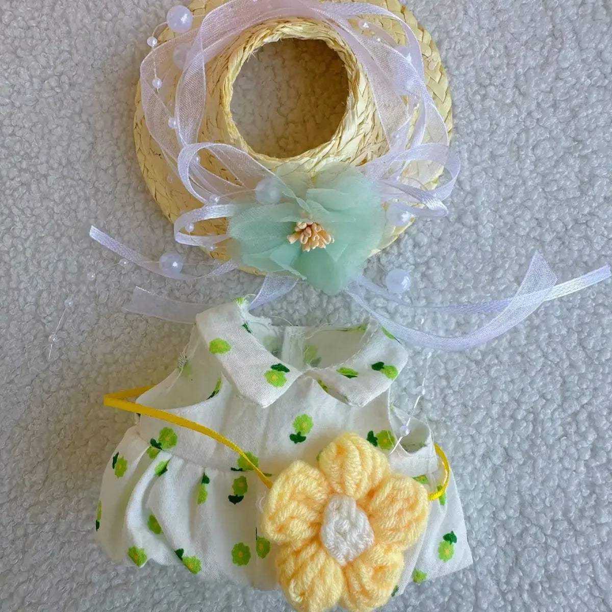 EZ Chinese Qipao Hairpin Flower Dress for Labubu 3.0 Outfit Summer Countryside Princess Doll Clothes for V1/V2/V3 Labubu