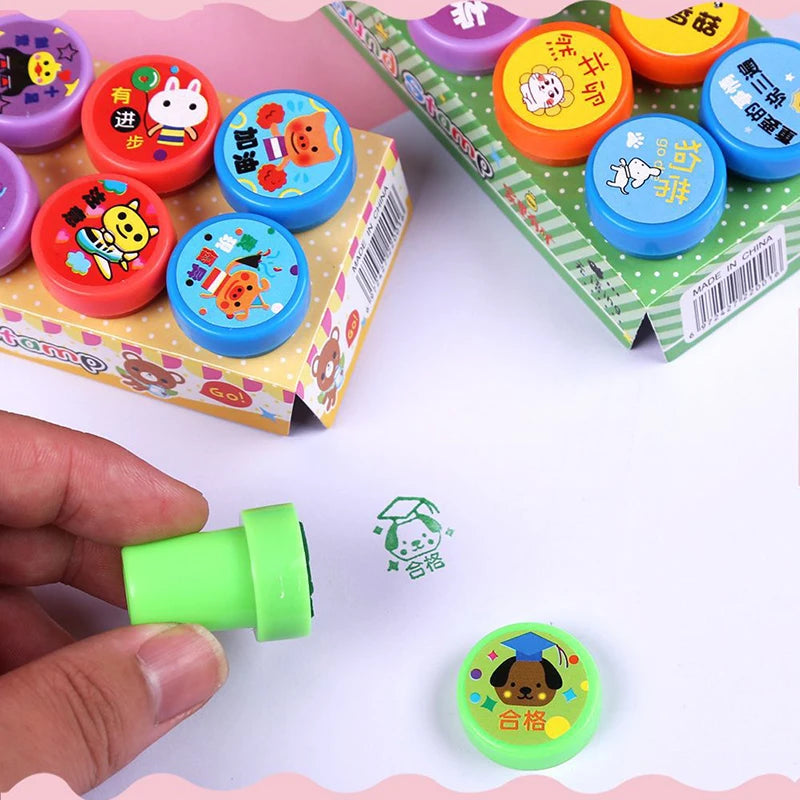 EZ 10pcs Stamps Cartoon Smiley Face Kids Self-ink Stamps Children Toy for Scrapbooking Seal Stamper DIY Painting Photo Album Decor