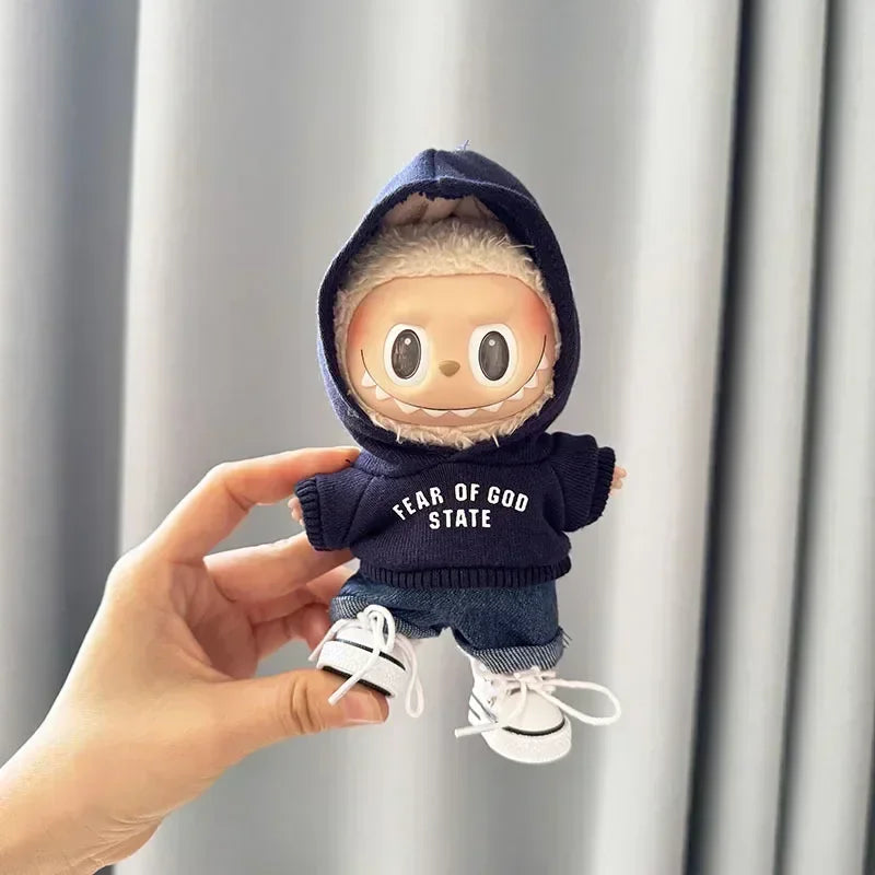 EZ 17cm Labubu I II Idol Dolls Hoodie Set Cute Mini Plush Doll'S Clothes Korea Kpop Exo Idol Dolls Accessories Gifts