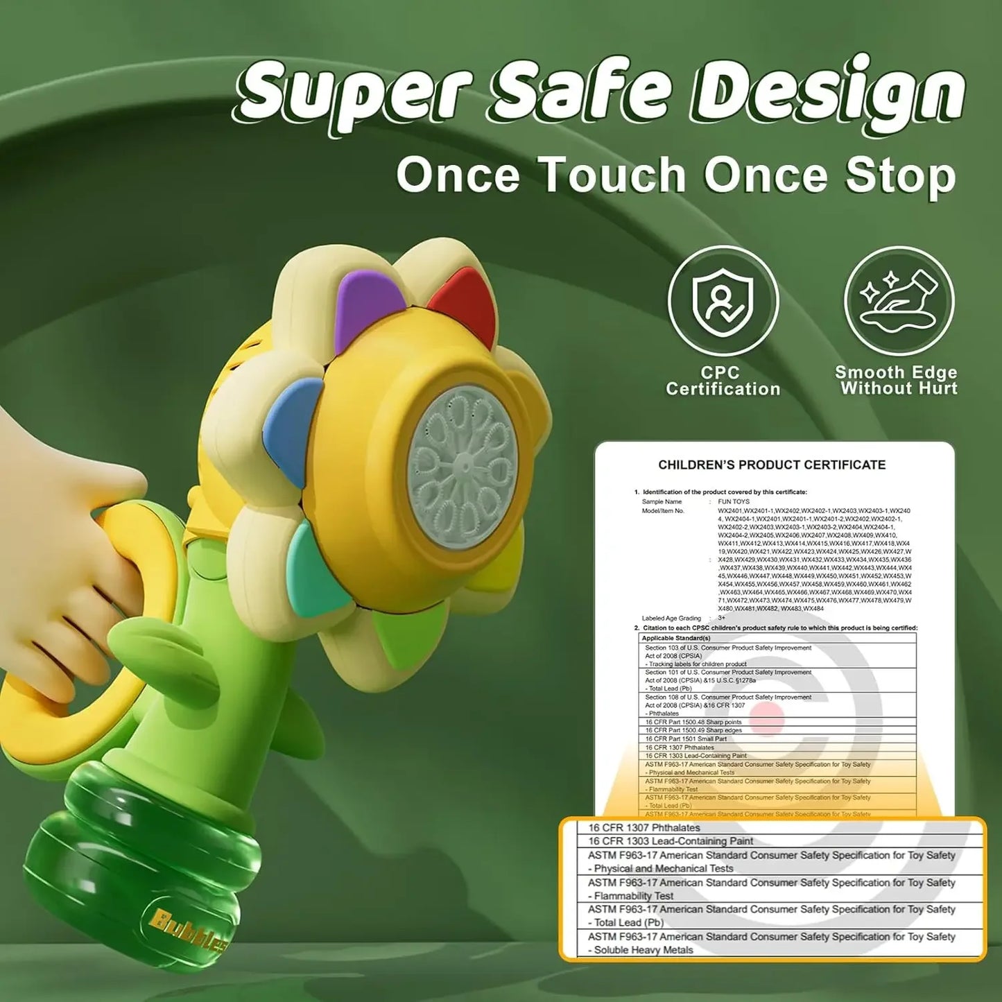 EZ 3-speed Adjustment Sunflower Bubble Machine Adjustment Automatic Portable Blowing Bubble Bath Toy Night Light Birthday Party