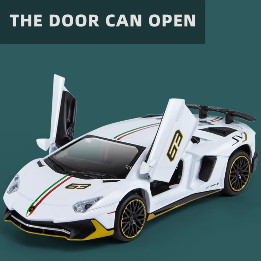 EZ 1:32 Lambor Aventador SVJ LP780-4 Sports Car Model Toy Diecast Metal Scissor Doors Opened Simulation Sound Light Hobby Gifts