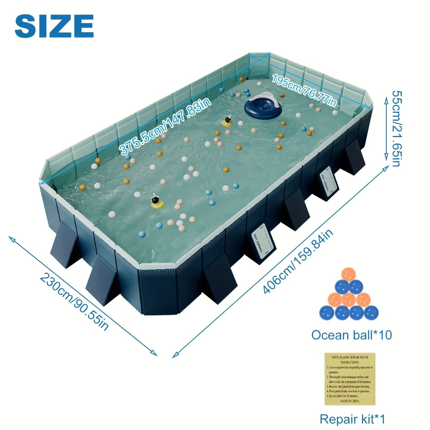 EZ Non-Inflatable Swimming Pool, Foldable Outdoor Large Swimming Pool, Family Pool,Summer Water Party for Outdoor, Garden, Backyard