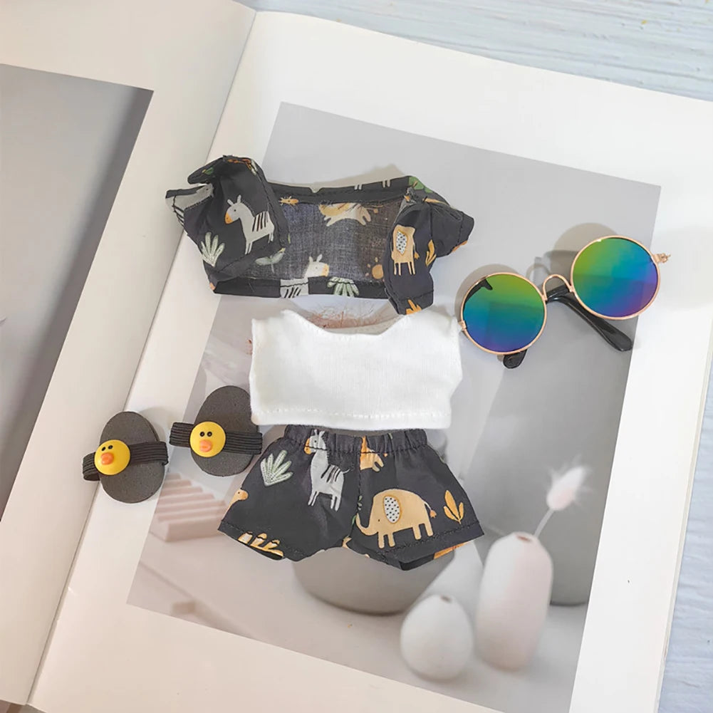 EZ Cute Labubu Doll Chair Mobile Phone Holder & Summer Swimsuit Dress with Slippers Doll Shirt Sea Beach Style