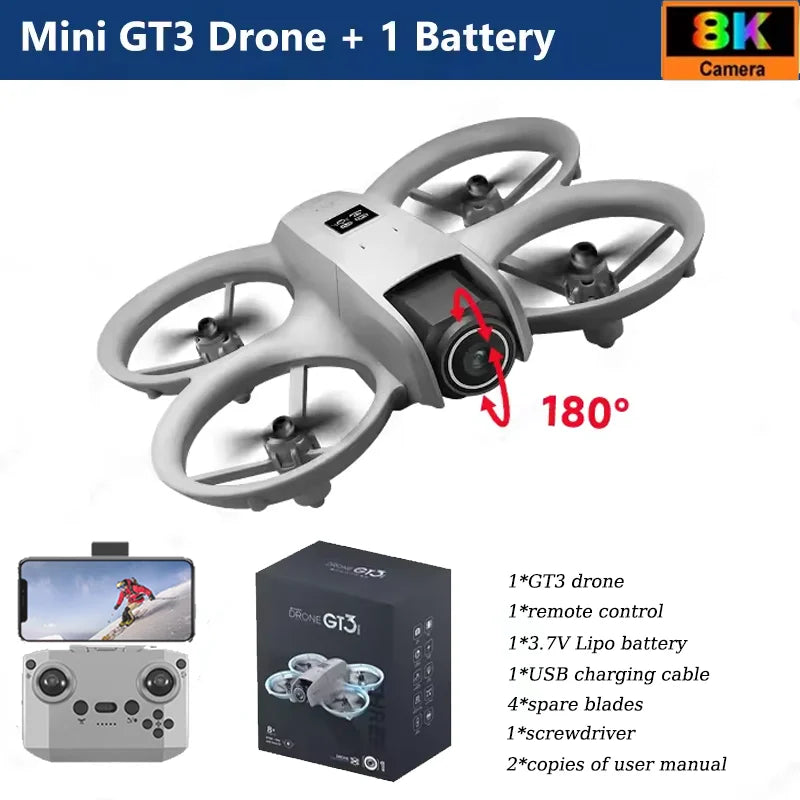 EZ NEW Drones GT3 GPS 8K Professional HD 180° Dual Cameras 5G WIFI Brushless Motors Obstacle Avoidance FPV Foldable Quadcopter Toys