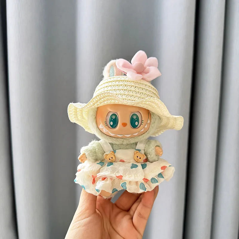 EZ Luxury Plush Wedding Dress Dolls Clothes for Labubu I II Korea Style Fluffy Romantic Wedding Dress Flower Hat Suit for Ladbubu