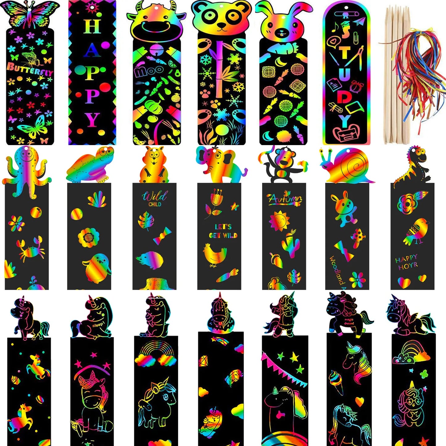 EZ 24/48 Pcs Animal DIY Toys Scratching Painting Paper Alien Scratching Painting Colorful Scratching Paper For Kids