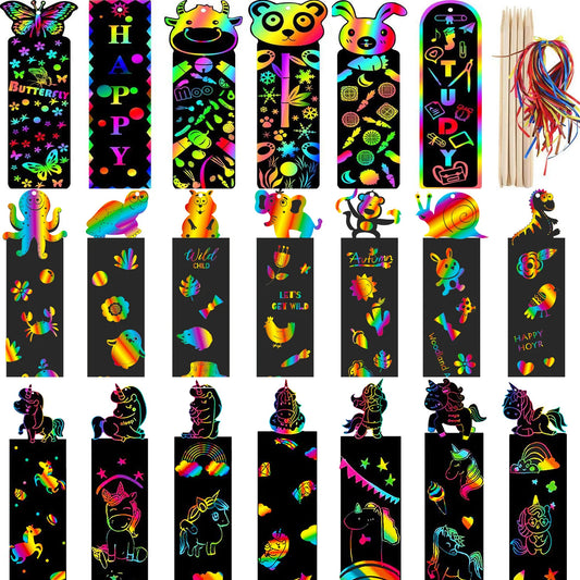 EZ 24/48 Pcs Animal DIY Toys Scratching Painting Paper Alien Scratching Painting Colorful Scratching Paper For Kids