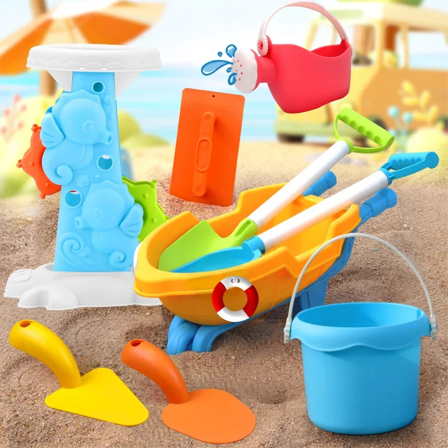 EZ Children's Beach Toy Set, ATV, Sand Digging and Water Toy, Beach Bucket, Hourglass, Shovel, Beach Sand Play Tool Random Colors