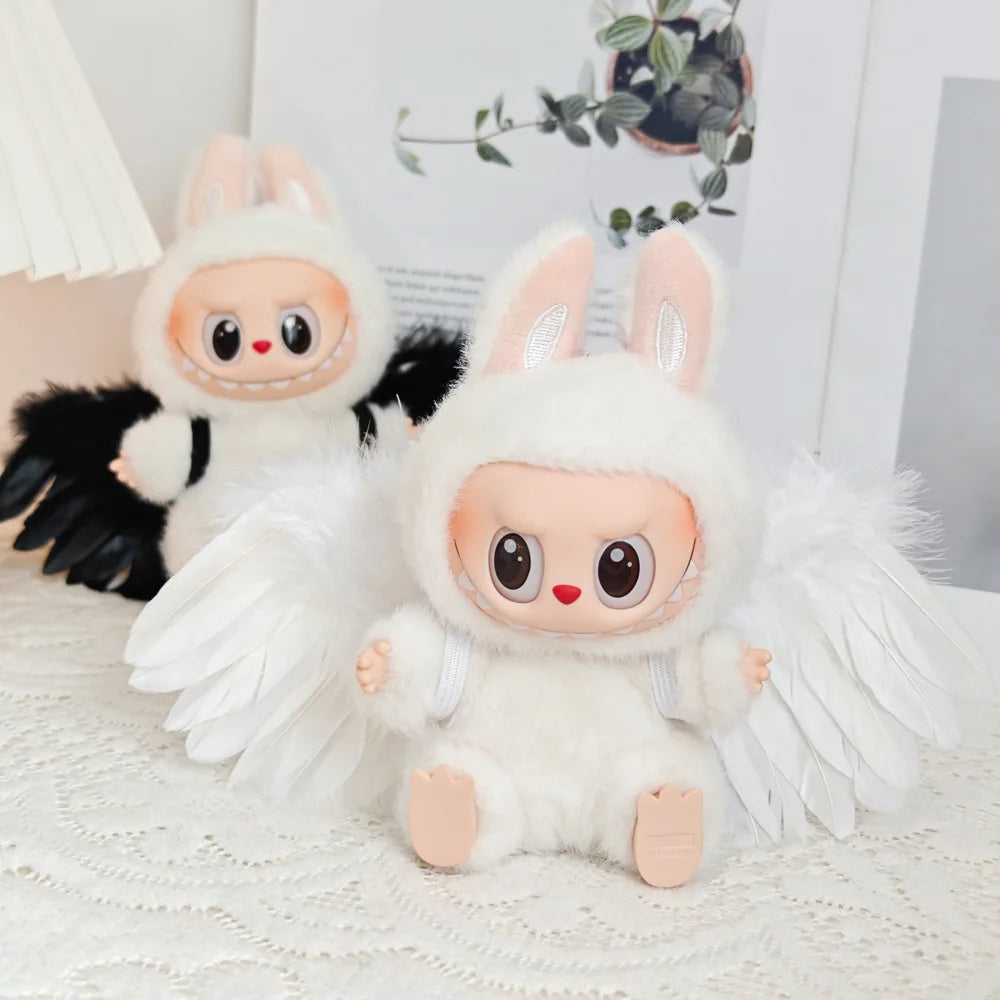 EZ Doll Clothes Outfit Accessories for 15-17cm Labubu Black White Angel Feather Wings DIY Mini Dolls Clothing Girl Gift