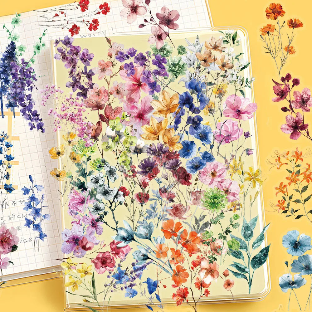EZ 50/300PCS Ink Flower Sticker Pack Waterproof Transparent PET Brochure Flower Material Decorative Guitar Notebook Stickers