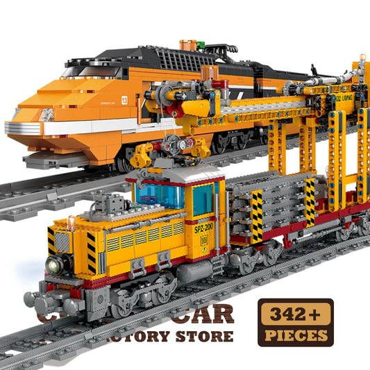 EZ Technical City Power MOC Train Bricks 3D Model Railway Track Locomotive Building Blocks Subway Car Children Toys Christmas Gifts