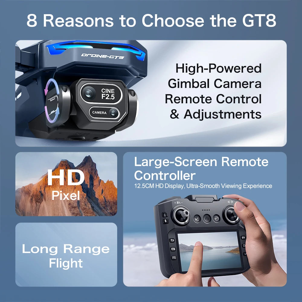 EZ GT8 Drone 8K HD Dual Cameras FPV 5G WiFi GPS Brushless Motor Intelligen Obstacle Avoidance Foldable Quadcopter Toy Gift RC 3000M