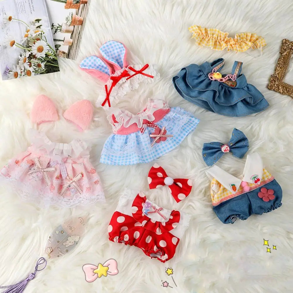 EZ 20cm Cotton Doll Clothes With Headwear Bow Headband Accessories Plush Dolls Dresses Skirt Decoration for EXO Idol Doll Accessory