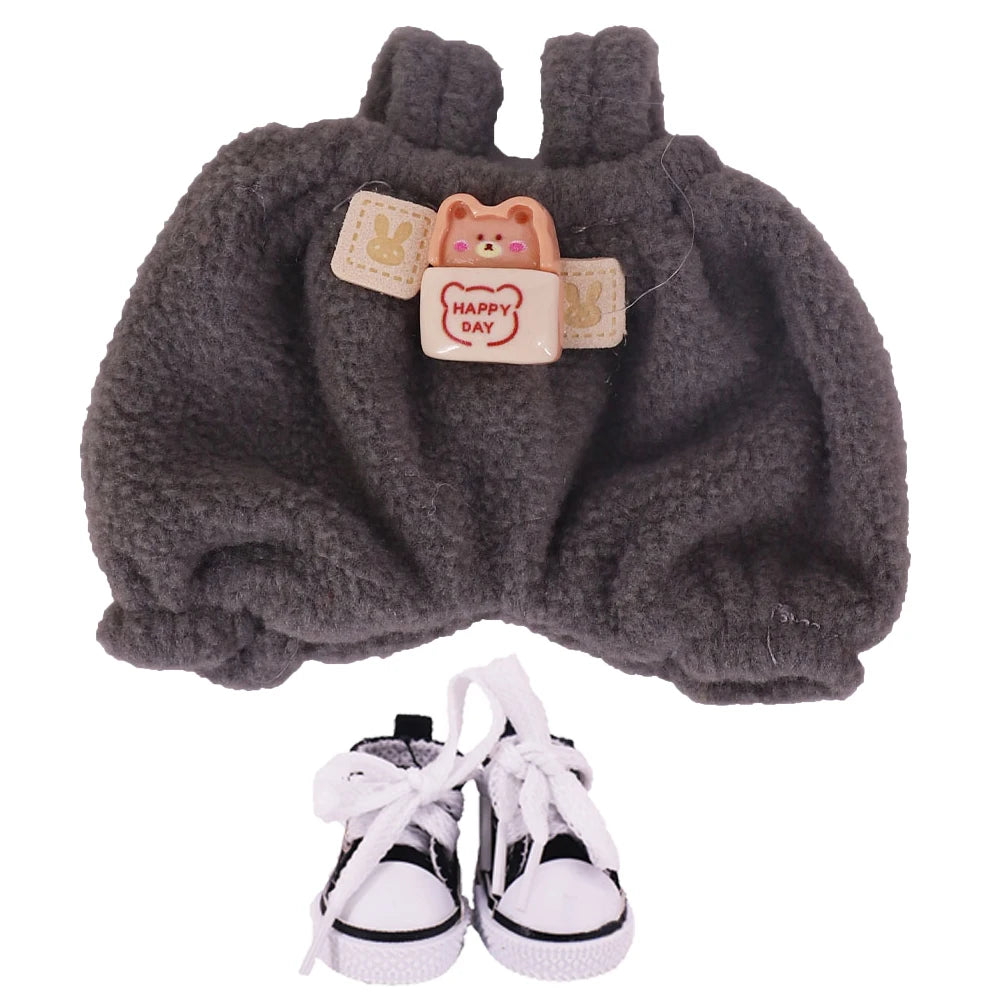 EZ Doll Pants+Doll Shoes For labubu 17cm Plush Doll Clothes Accessories Girl's Toys Birthday Present