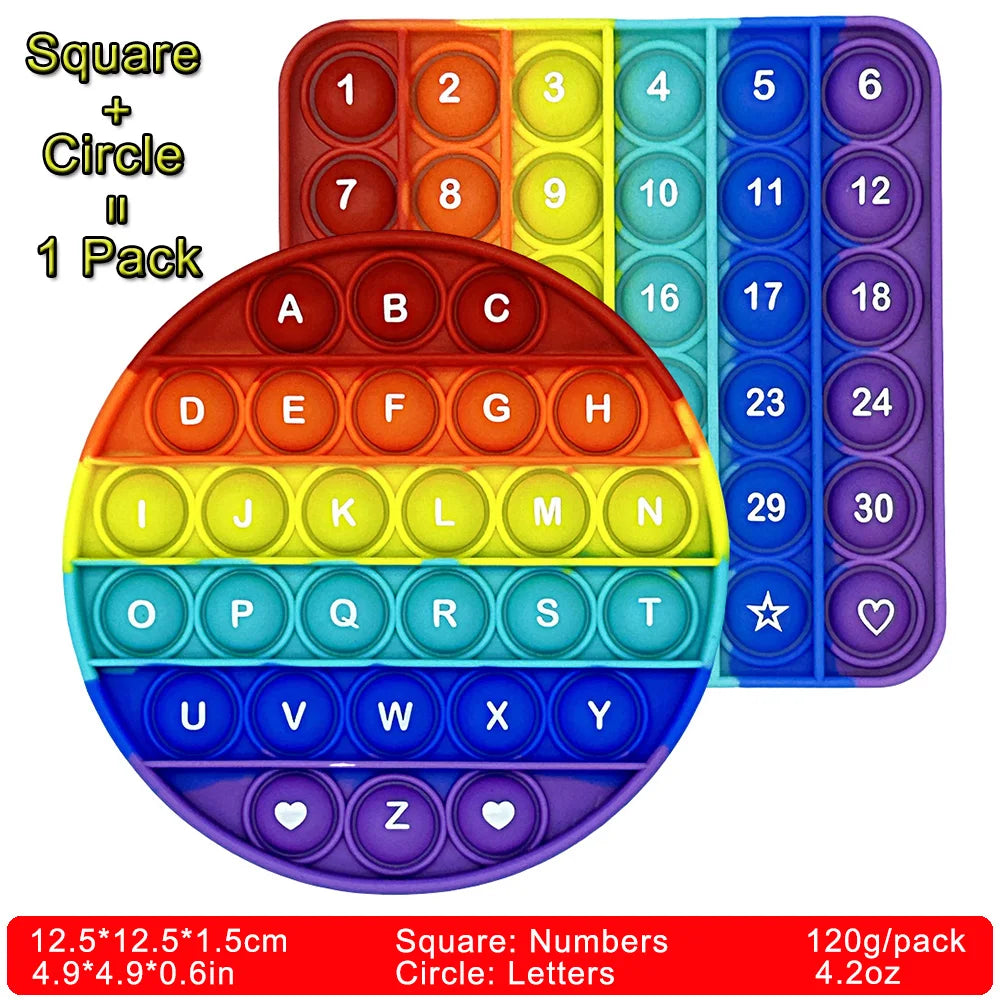 EZ 2pcs/pack Numbers Letters Alphabet Math Learning Fidget Toys Silicone Rainbow Square Circle Educational Toys for Kids