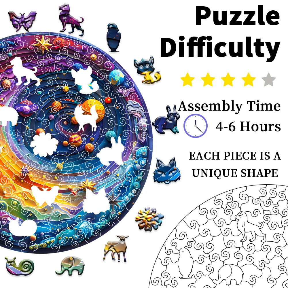 EZ A Space Themed Wooden Puzzle Suitable For Adults - Challenging Irregular Shaped Intellectual Puzzle, Environmentally Friendly