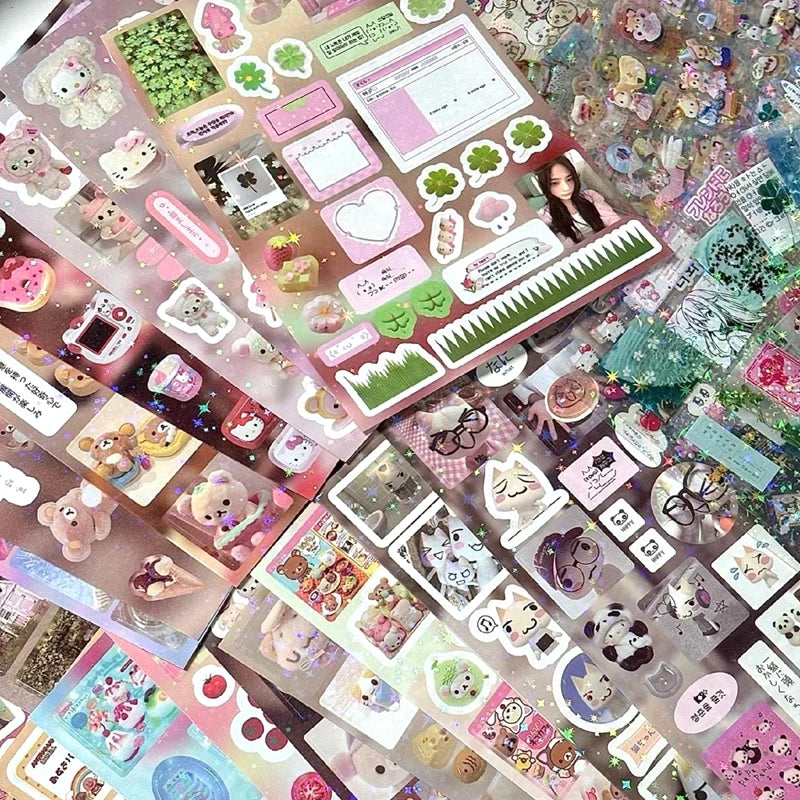 EZ 6pcs/10pcs Set Y2K Random Cute Glitter Laser Sticker for Phone Camera Luggage Journal Sticker Kawaii Decoration Sticker Gift
