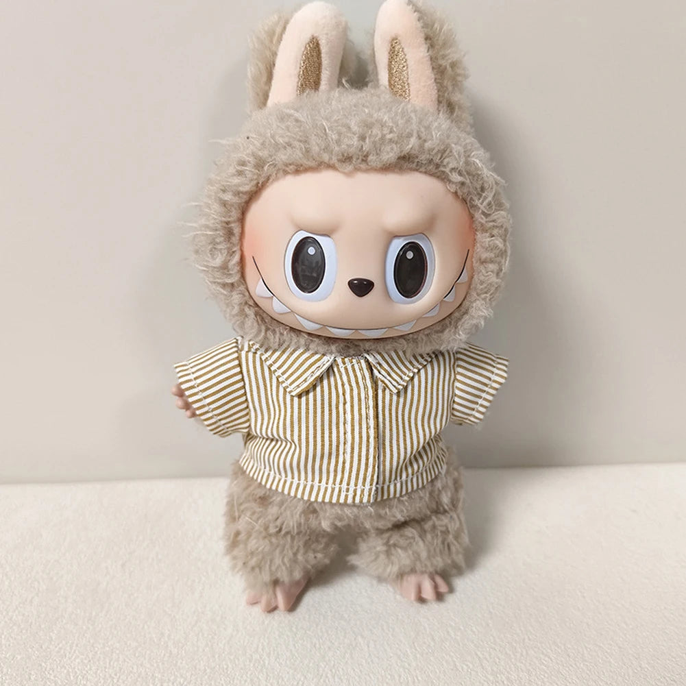 EZ Ropa Labubu Sitting Party Plush Pendant Baby Clothes Pure White Summer T-Shirt Set Striped Shirt & Shorts Set